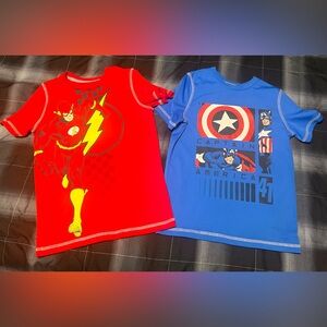 Kids active shirts- size 7 Captain Marvel and Flash